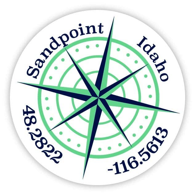Sandpoint Idaho 2-Inch Vinyl Decal Sticker Latitude Longitude Compass Design