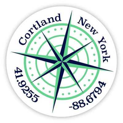 Cortland New York 2-Inch Vinyl Decal Sticker Latitude Longitude Compass Design