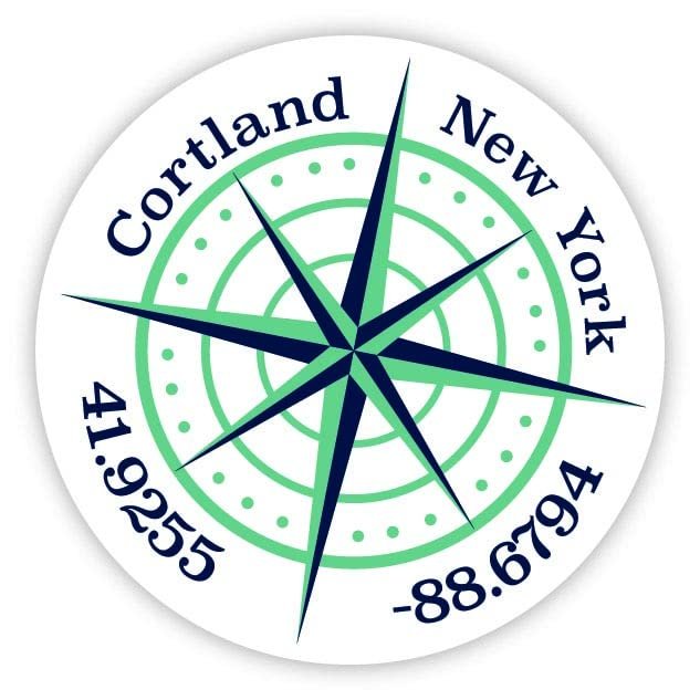 Cortland New York 2-Inch Vinyl Decal Sticker Latitude Longitude Compass Design