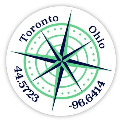 Toronto Ohio 2-Inch Vinyl Decal Sticker Latitude Longitude Compass Design