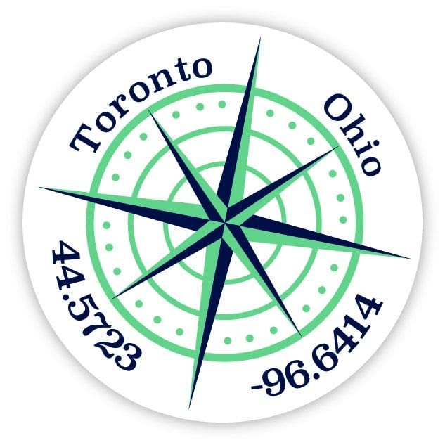 Toronto Ohio 2-Inch Vinyl Decal Sticker Latitude Longitude Compass Design
