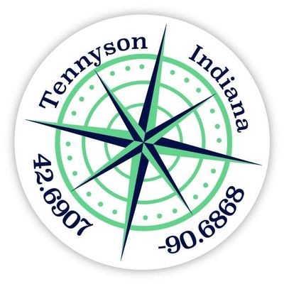 Tennyson Indiana 2-Inch Vinyl Decal Sticker Latitude Longitude Compass Design