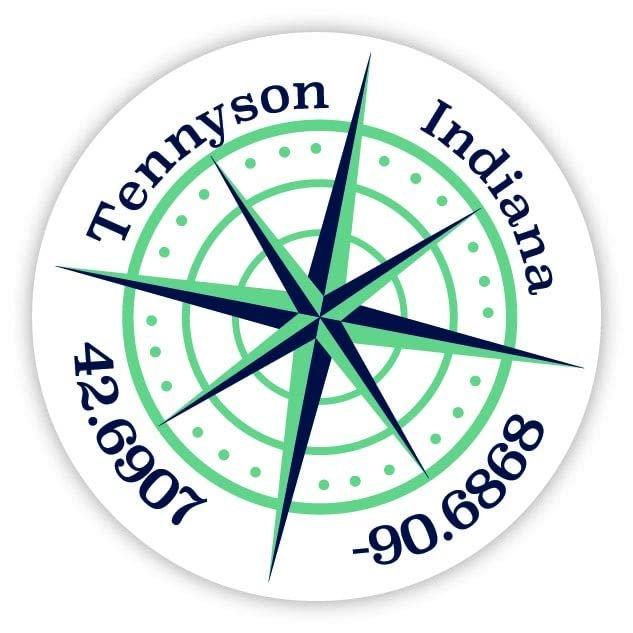 Tennyson Indiana 2-Inch Vinyl Decal Sticker Latitude Longitude Compass Design