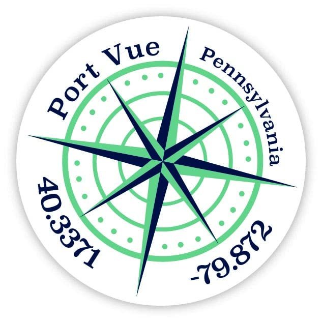 Port Vue Pennsylvania 2-Inch Vinyl Decal Sticker Latitude Longitude Compass Design