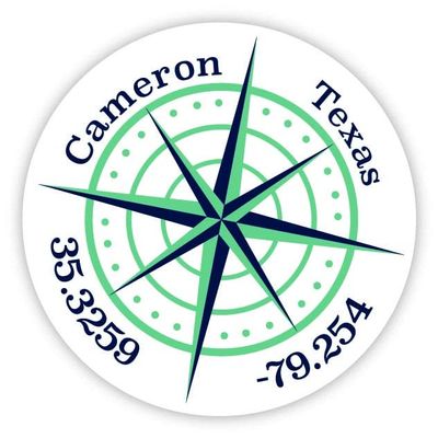 Cameron Texas 2-Inch Vinyl Decal Sticker Latitude Longitude Compass Design