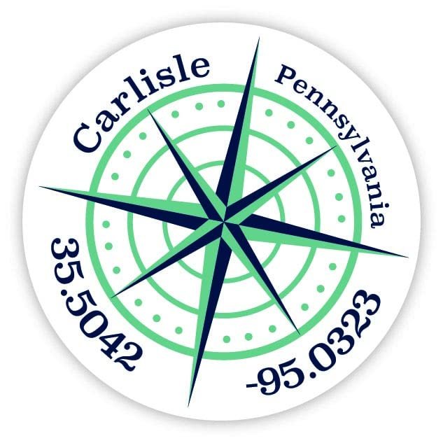 Carlisle Pennsylvania 2-Inch Vinyl Decal Sticker Latitude Longitude Compass Design