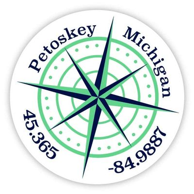 Petoskey Michigan 2-Inch Vinyl Decal Sticker Latitude Longitude Compass Design