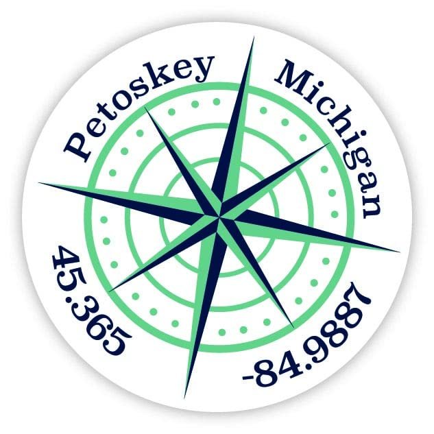 Petoskey Michigan 2-Inch Vinyl Decal Sticker Latitude Longitude Compass Design