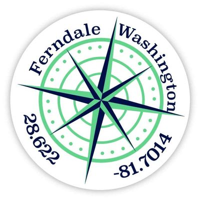 Ferndale Washington 2-Inch Vinyl Decal Sticker Latitude Longitude Compass Design