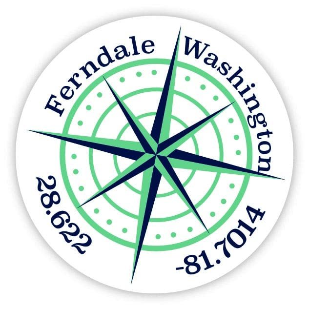 Ferndale Washington 2-Inch Vinyl Decal Sticker Latitude Longitude Compass Design