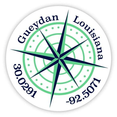 Gueydan Louisiana 2-Inch Vinyl Decal Sticker Latitude Longitude Compass Design