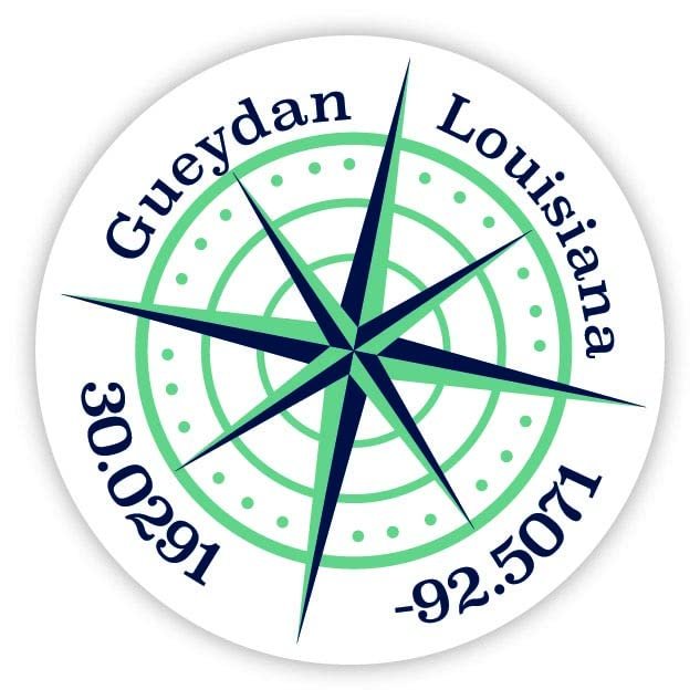 Gueydan Louisiana 2-Inch Vinyl Decal Sticker Latitude Longitude Compass Design