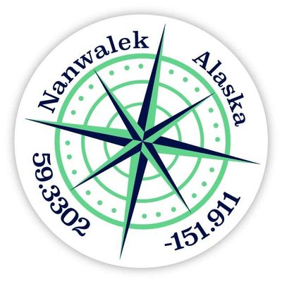 Nanwalek Alaska 2-Inch Vinyl Decal Sticker Latitude Longitude Compass Design