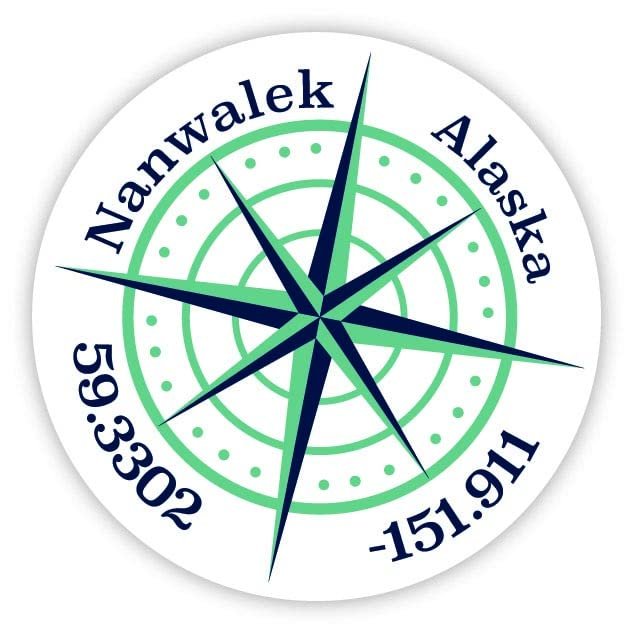 Nanwalek Alaska 2-Inch Vinyl Decal Sticker Latitude Longitude Compass Design