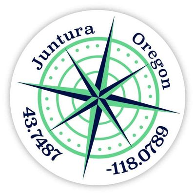 Juntura Oregon 2-Inch Vinyl Decal Sticker Latitude Longitude Compass Design