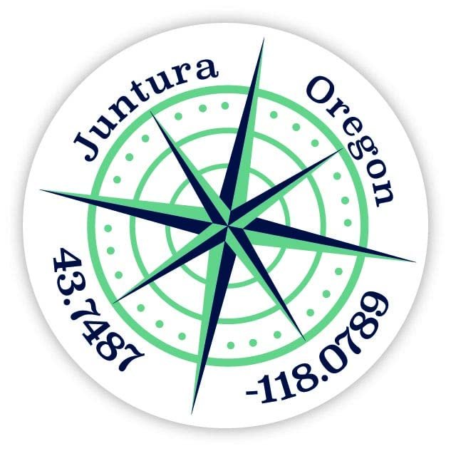 Juntura Oregon 2-Inch Vinyl Decal Sticker Latitude Longitude Compass Design