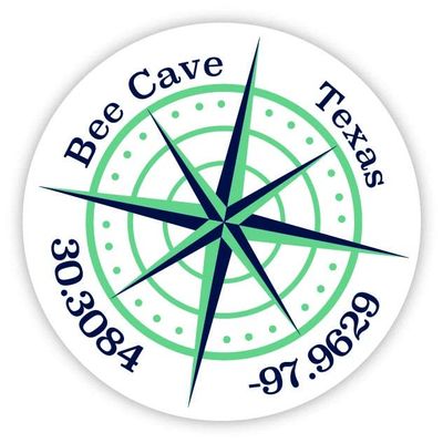 Bee Cave Texas 2-Inch Vinyl Decal Sticker Latitude Longitude Compass Design
