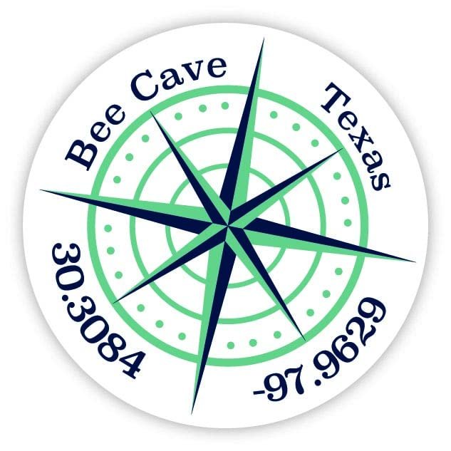 Bee Cave Texas 2-Inch Vinyl Decal Sticker Latitude Longitude Compass Design