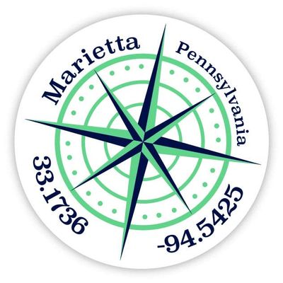 Marietta Pennsylvania 2-Inch Vinyl Decal Sticker Latitude Longitude Compass Design