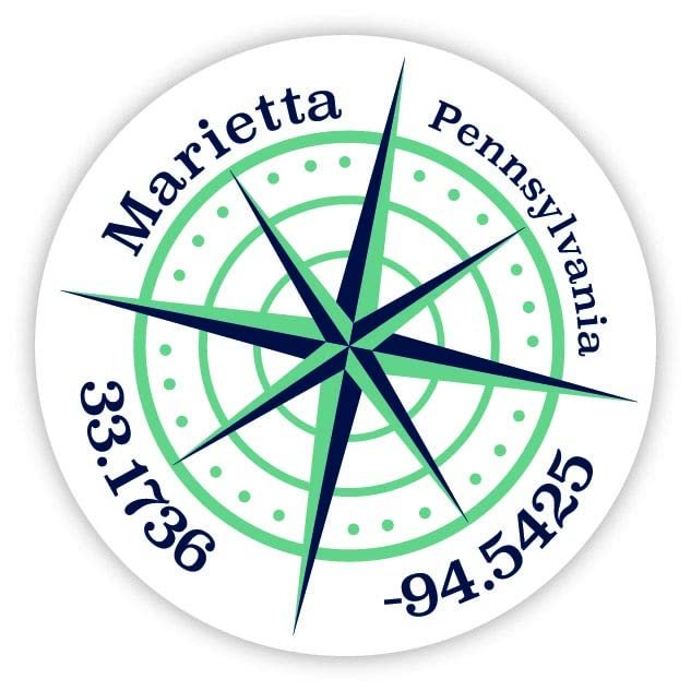 Marietta Pennsylvania 2-Inch Vinyl Decal Sticker Latitude Longitude Compass Design