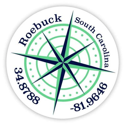 Roebuck South Carolina 2-Inch Vinyl Decal Sticker Latitude Longitude Compass Design
