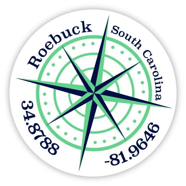 Roebuck South Carolina 2-Inch Vinyl Decal Sticker Latitude Longitude Compass Design