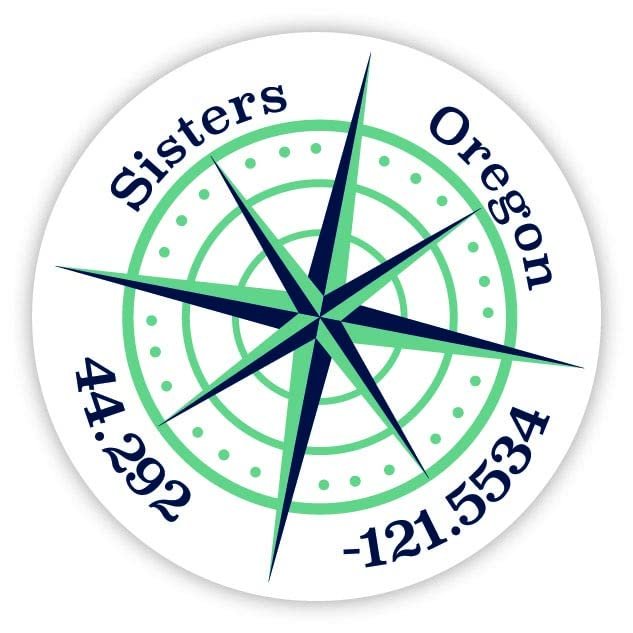 Sisters Oregon 2-Inch Vinyl Decal Sticker Latitude Longitude Compass Design