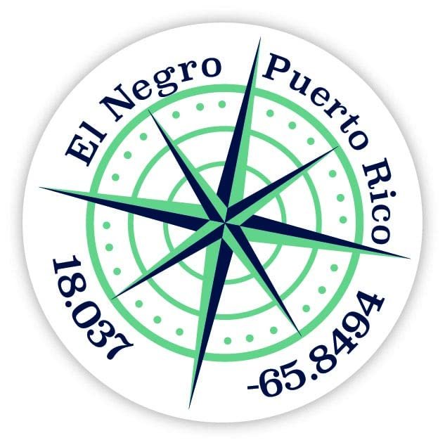 El Negro Puerto Rico 2-Inch Vinyl Decal Sticker Latitude Longitude Compass Design
