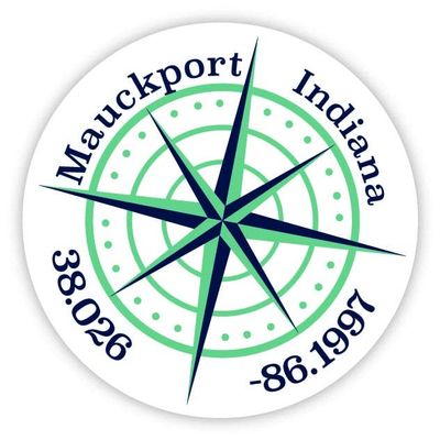 Mauckport Indiana 2-Inch Vinyl Decal Sticker Latitude Longitude Compass Design