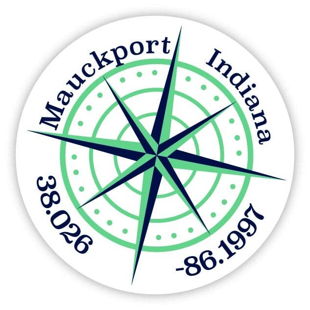 Mauckport Indiana 2-Inch Vinyl Decal Sticker Latitude Longitude Compass Design