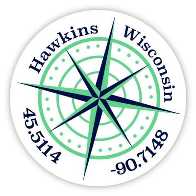 Hawkins Wisconsin 2-Inch Vinyl Decal Sticker Latitude Longitude Compass Design