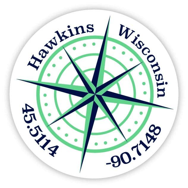 Hawkins Wisconsin 2-Inch Vinyl Decal Sticker Latitude Longitude Compass Design