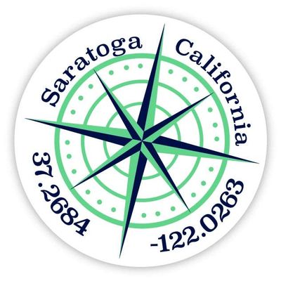 Saratoga California 2-Inch Vinyl Decal Sticker Latitude Longitude Compass Design