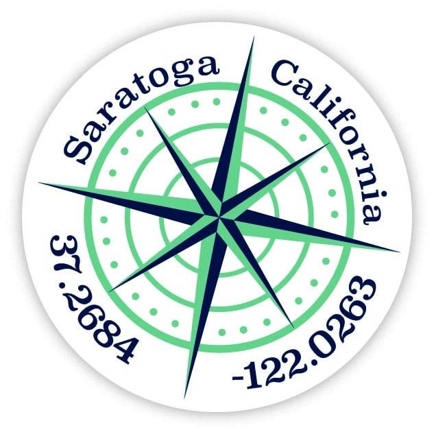 Saratoga California 2-Inch Vinyl Decal Sticker Latitude Longitude Compass Design