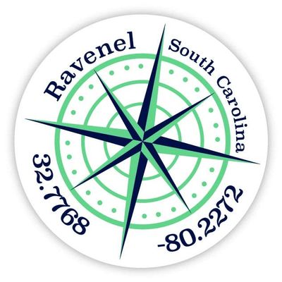 Ravenel South Carolina 2-Inch Vinyl Decal Sticker Latitude Longitude Compass Design