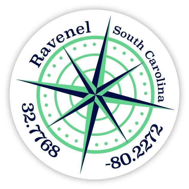 Ravenel South Carolina 2-Inch Vinyl Decal Sticker Latitude Longitude Compass Design