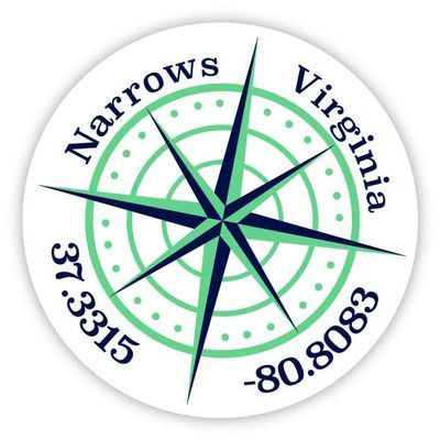 Narrows Virginia 2-Inch Vinyl Decal Sticker Latitude Longitude Compass Design