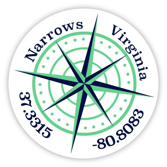 Narrows Virginia 2-Inch Vinyl Decal Sticker Latitude Longitude Compass Design
