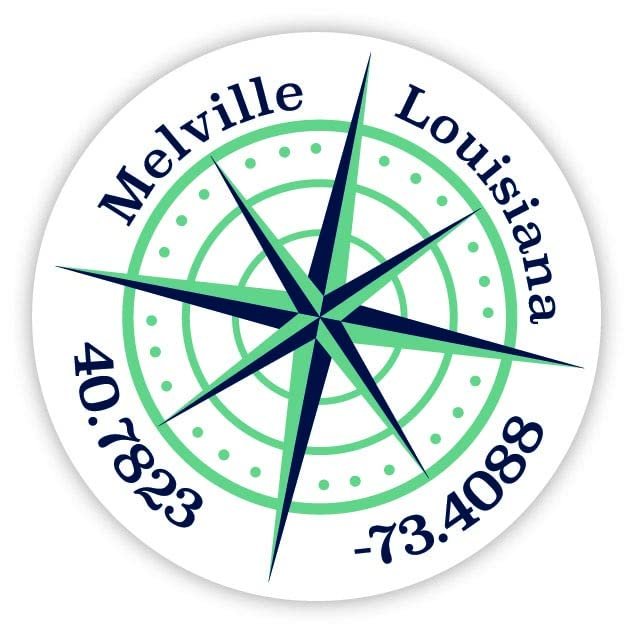 Melville Louisiana 2-Inch Vinyl Decal Sticker Latitude Longitude Compass Design