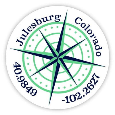 Julesburg Colorado 2-Inch Vinyl Decal Sticker Latitude Longitude Compass Design