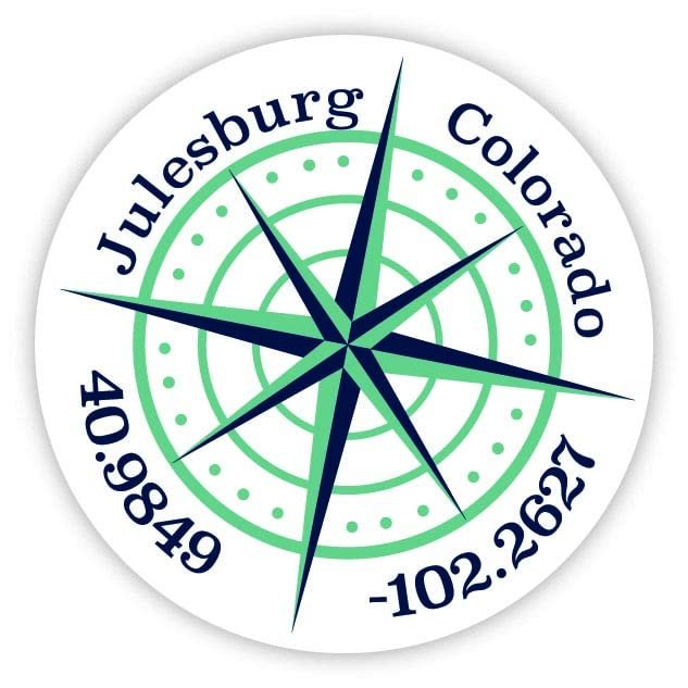 Julesburg Colorado 2-Inch Vinyl Decal Sticker Latitude Longitude Compass Design