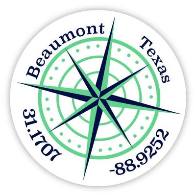 Beaumont Texas 2-Inch Vinyl Decal Sticker Latitude Longitude Compass Design