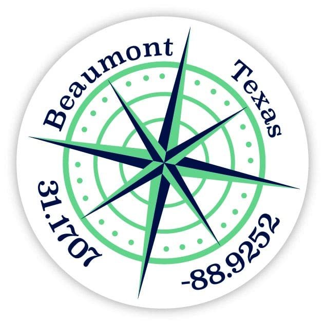 Beaumont Texas 2-Inch Vinyl Decal Sticker Latitude Longitude Compass Design
