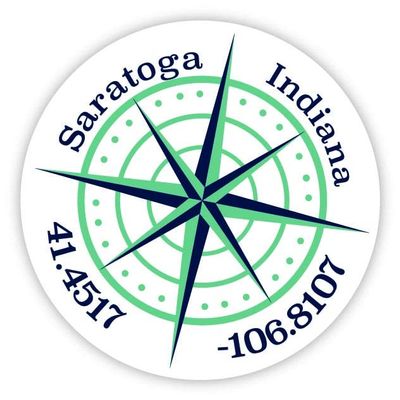 Saratoga Indiana 2-Inch Vinyl Decal Sticker Latitude Longitude Compass Design