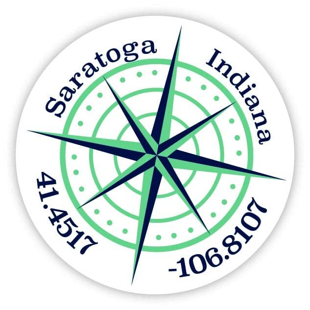 Saratoga Indiana 2-Inch Vinyl Decal Sticker Latitude Longitude Compass Design
