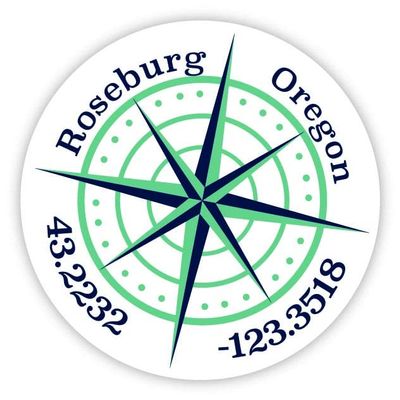 Roseburg Oregon 2-Inch Vinyl Decal Sticker Latitude Longitude Compass Design