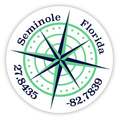 Seminole Florida 2-Inch Vinyl Decal Sticker Latitude Longitude Compass Design