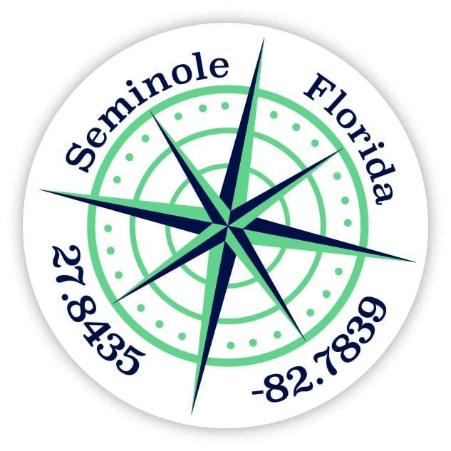 Seminole Florida 2-Inch Vinyl Decal Sticker Latitude Longitude Compass Design