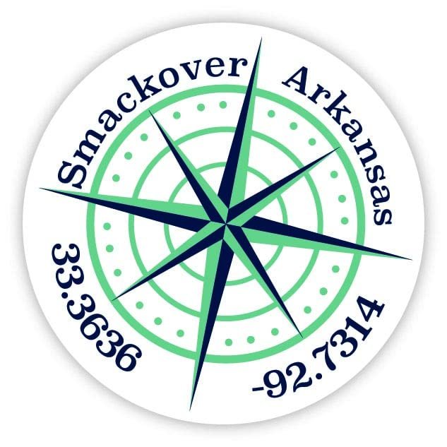 Smackover Arkansas 2-Inch Vinyl Decal Sticker Latitude Longitude Compass Design