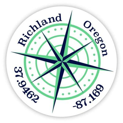 Richland Oregon 2-Inch Vinyl Decal Sticker Latitude Longitude Compass Design